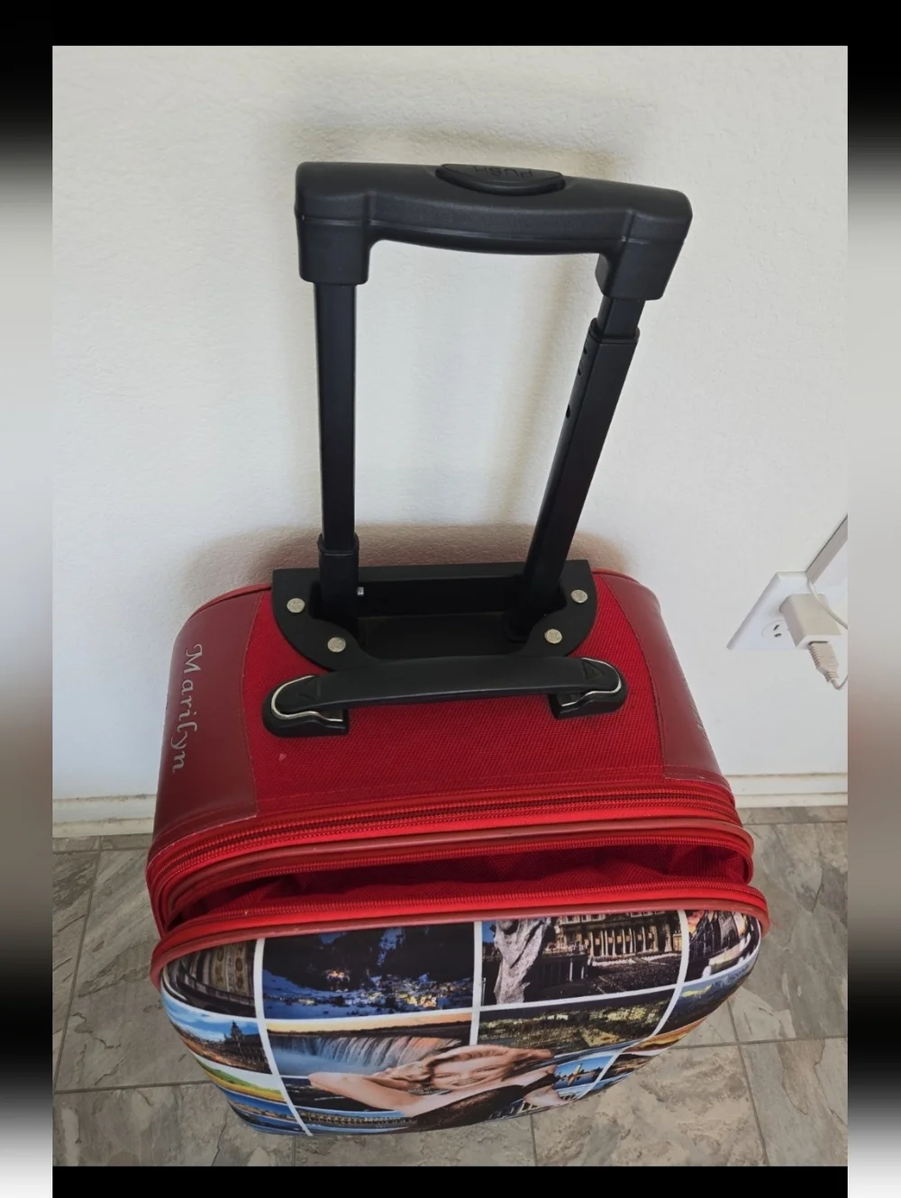 Vintage Marilyn Monroe Photo Collage Carry-On Luggage - Red Trim